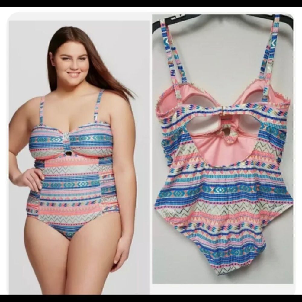 Multicolored shiny Heart and Harmony one piece swimsuit
